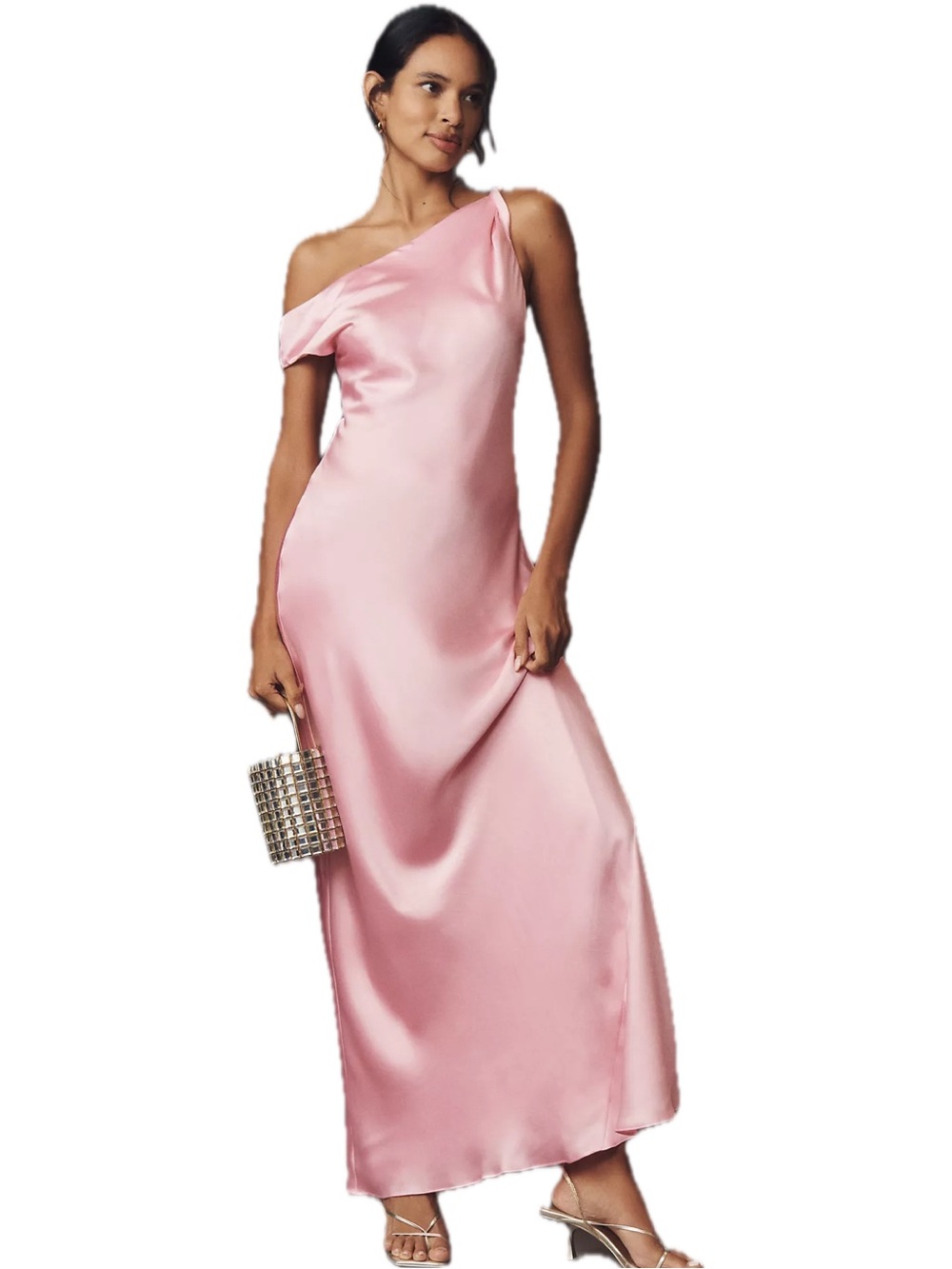 BHLDN Sienna Off-The-Shoulder High-Shine Satin Maxi Dress